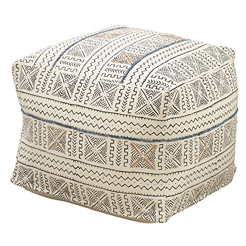 White African Mud Cloth Inspired Pouf, Floor Ottoman Seating, Footrest, Stuffed Comfy Chair, Floor Cushion Accent, 20" X 20" X 14" (1 Piece), 100% Cotton - size: Pouf Ottoman