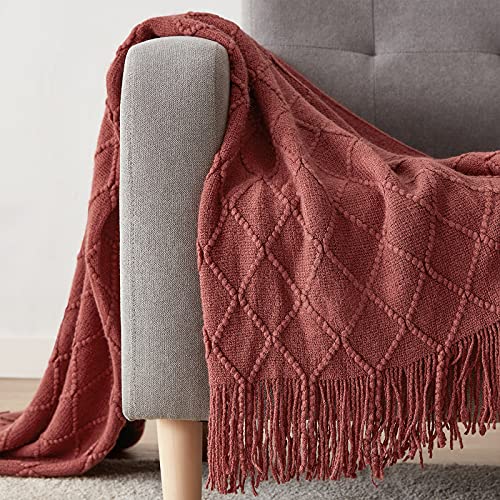 BOURINA Burgundy Throw Blanket 60x80 Inches Throw Textured Solid Soft Sofa Throw Couch Knitted Decorative Blanket - color: Burgundy, size: 60"x80"