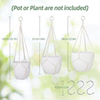 garini 3 Pack Different Size Macrame Plant Hanger,Hanging Plants Holder with 3 Hooks for Boho Home Decor(POTS NOT Included)