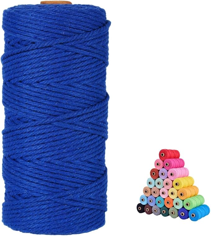 flipped 100% Natural Macrame Cotton Cord,3mm x109 Yard Twine String Cord Colored Cotton Rope Craft Cord for DIY Crafts Knitting Plant Hangers Christmas Wedding Decor (Navy Blue, 3mm109yards)