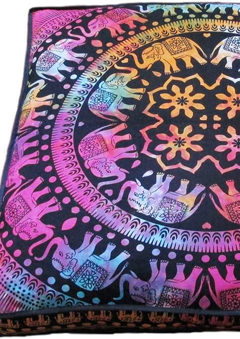 CRAFT KALA Mandala Floor Pillow Cushion Cover Seating Throw Cover Hippie Decorative Bohemian Ottoman Poufs Pom Pillow Cases Boho Indian Cotton Living Room Yoga Home Décor 35" Square Multi U.p Elephant