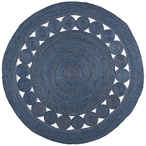 SAFAVIEH Area Rug 6' Round - Natural Fiber Collection - Navy, Handmade Jute, Boho Farmhouse Braided Design (NF364N) - color: Navy, size: 6' (Round)