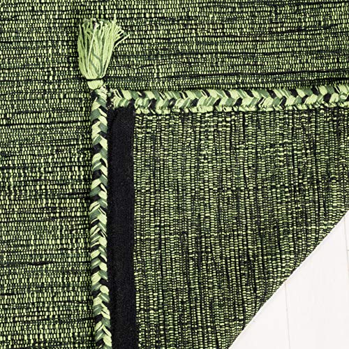 SAFAVIEH Montauk Collection Accent Rug - 2' x 3', Green & Black, Handmade Flat Weave Cotton Corner Tassel, Ideal for High Traffic Areas in Entryway, Living Room, Bedroom (MTK150Y) - color: Green/Black, size: 2' x 3' (Rectangular)