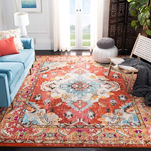 SAFAVIEH Monaco Collection Area Rug - 2'2" x 4', Orange & Light Blue, Non-Shedding & Easy to Clean, Distressed Medallion Design, Ideal for Front Door, Kitchen, Entryway, Accent Space (MNC243H) - color: Orange/Light Blue, size: 2'2" x 4' (Rectangular)