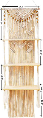 Macrame Wall Hanging Shelf with Enhanced Solid Wood Shelves and Handmade Macrame to Organize Plants and Decor — 3 Tier Macrame Shelf Wall Hanging Bohemian Decorative Shelves for Kitchen,Home Storage