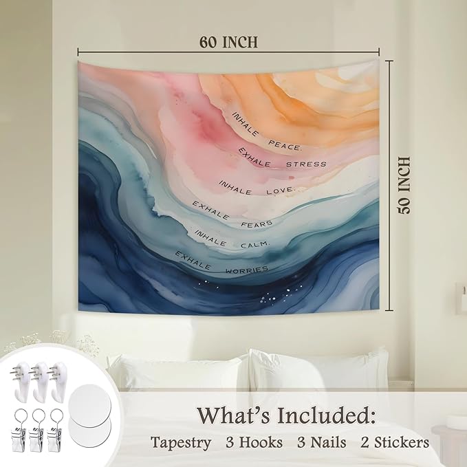 STHTTSW Mental Health Classroom Tapestry, Inhale Exhale Tapestries Wall Blanket, Motivational Wall Hanging Decor for Home Classroom School Counselor Therapy Office, 50x60 Inch