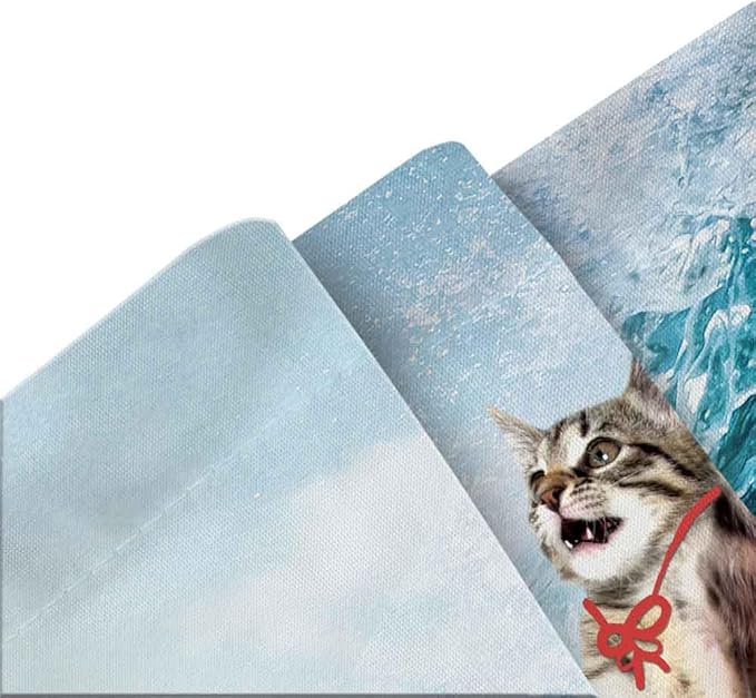 Hilarious Cat Riding Shark Tapestry, Japanese Wave Anime Art for Bedroom, Funny Cat Wall Hanging 71x60 Inch