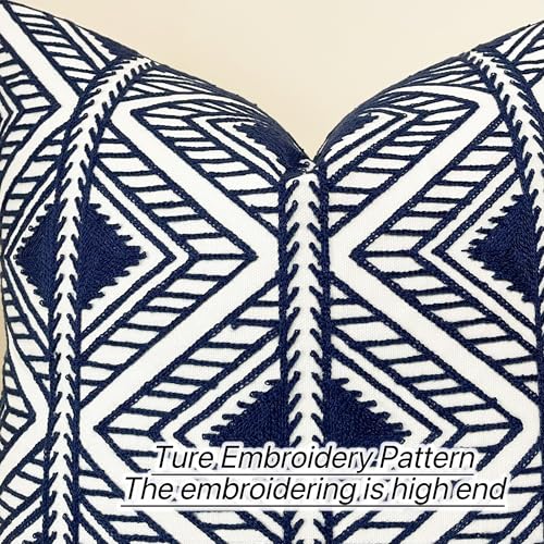 Slow Cow Embroidery Decorative Throw Pillow Cover Geometric Design Cushion Cover 18x18 Inches Navy Blue - color: Navy Big Triangle, size: 18" x 18" (Pack of 1)