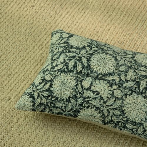 Handblock Printed Vintage Indian Cotton Decorative Throw Pillow Covers, Set of 2 (Midnight Blue, 12" x 20" (Pack of 2)) - color: Midnight Blue, size: 20" x 12" (Pack of 2)
