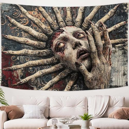 LATETOMT 80x60in Halloween Tapestry Wall Art Abstract Tapestry Horror Tapestries Gothic Surreal Canvas Print Wall Art for Halloween Party Terrifying Atmosphere LTMTAYW022 - color: Style-2, size: 80"L x 60"W
