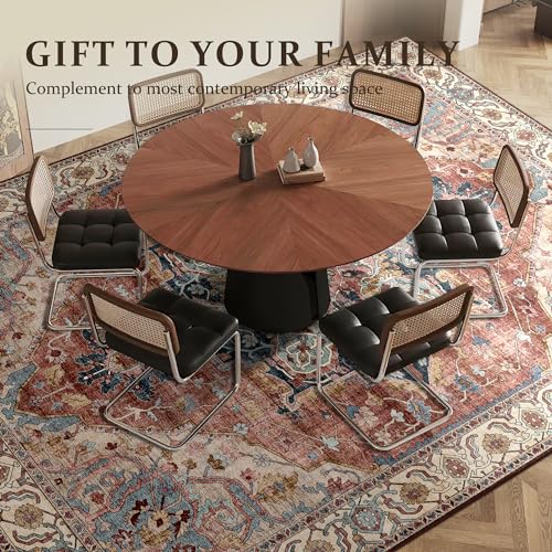 Deerly Large Washable Living Room Rugs 9x12 Boho Vintage Area Rug Indoor Bedroom Carpet with Non Slip Rubber Backing for Under Dining Table Office Farmhouse, Brickred/Multi - color: Brickred & Multi, size: 9' x 12' (Rectangular)
