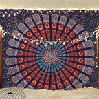 Bless International Handmade Indian hippie Bohemian Psychedelic Peacock Mandala Wall hanging College Dorm Beach Throws Table Cloth Bedding Tapestry (Golden Blue White, Queen(84x90Inches)(215x230Cms)) - color: Golden Blue White, size: 90"L x 84"W