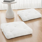 Floor Pillow Set of 2, 24x24 Tufted Floor Cushion for Adults, Square Large Meditation Cushion Pillow, Corduroy Sitting Pillow with Handle, Yoga Seating for Tatami, Beige