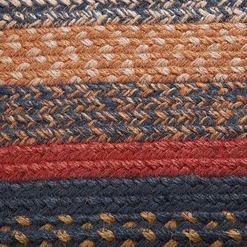 VHC Brands Stratton Primitive Jute Blue Striped Accent Rug Oval Decor w/Floor Pad 36"x60" - size: 36x60
