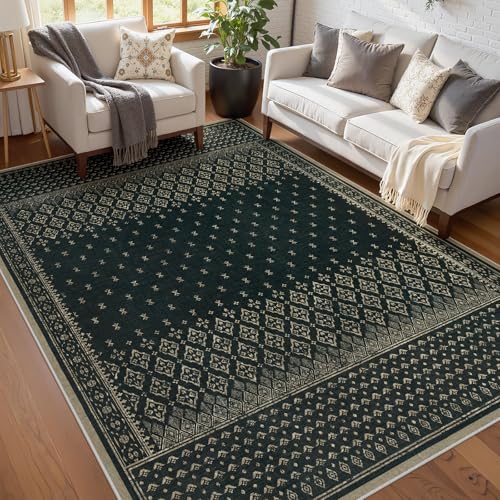 Joydeco Vintage Geometric Living Room Rugs 5x7, Boho Machine Washable Area Rugs for Bedroom Non Slip, Soft Ultra Thin Indoor Floor Carpet for Entryway Dining Room Home Office, Black/Grey - color: Black, size: 4'11" x 6'11" (Rectangular)