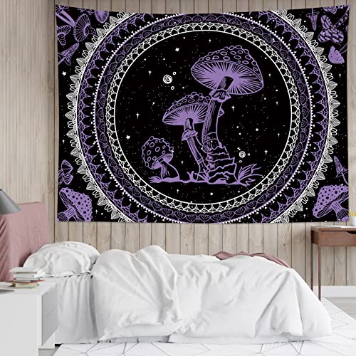 SCECALA Purple Mushroom Mural Boho Mandala Black and White Stars Wall Art 80x60 Inches for Bedroom Living Room Teen Party - color: Purple, size: 60"L x 80"W