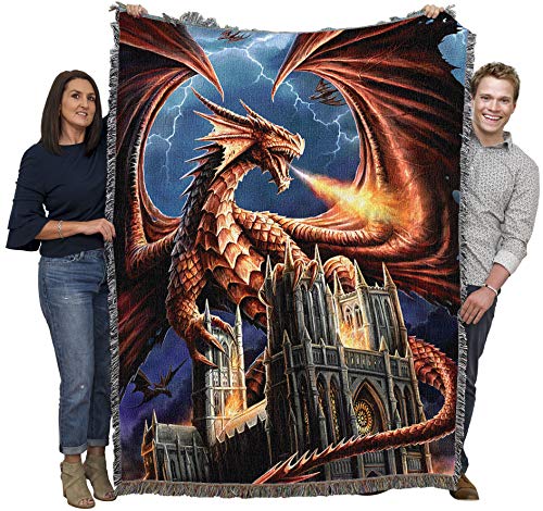 Pure Country Weavers Dragon Fury Woven Blanket by Anne Stokes - Fantasy Gift Cotton Tapestry Throw - Made in The USA - 72" x 54" - color: Fury, size: 72" x 54"