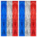 PIGETALE, 2 Pack 3.2 x 8.2 ft Red White and Blue Foil Fringe Backdrop Curtain, Streamer Backdrop Tinsel Curtains Photo Booth Props for Graduation Birthday Memo - color: Blue, Silver and Red