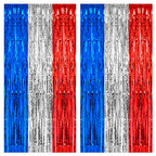 PIGETALE, 2 Pack 3.2 x 8.2 ft Red White and Blue Foil Fringe Backdrop Curtain, Streamer Backdrop Tinsel Curtains Photo Booth Props for Graduation Birthday Memo - color: Blue, Silver and Red