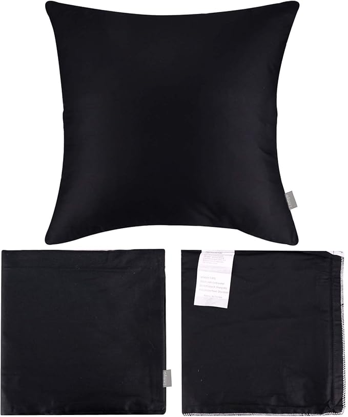 Thmyo 4-Pack 100% Cotton Comfortable Solid Decorative Throw Pillow Case Square Cushion Cover Pillowcase Sublimation Blank Pillow Covers Christmas DIY Throw Pillowcase for Sofa(20x20inch/50x50cm,Black)