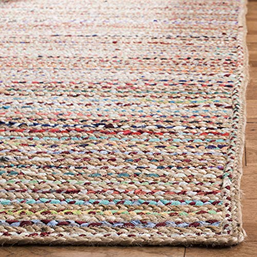 SAFAVIEH Cape Cod Collection Area Rug - 3' Square, Natural & Multi, Handmade Boho Braided Jute, Ideal for High Traffic Areas in Living Room, Bedroom (CAP251A) - size: 3' x 3' (Square)