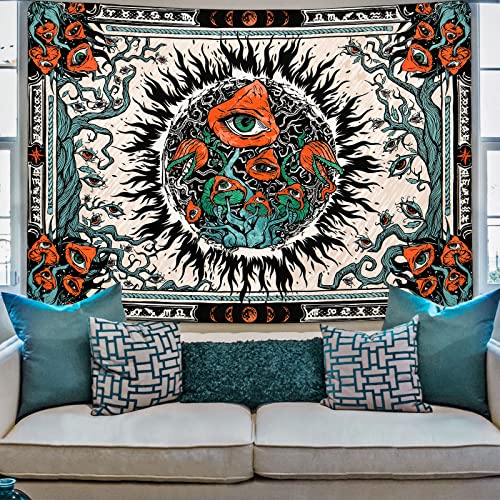 Cohpoh Burning Sun Tapestries Hippie Eyes Tapestry Mandala Vines Moon Phase Tapestry Wall Hanging for Room(51.2 x 59.1 inches)