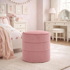 Spatial Order Storage Round Ottoman with Removable Lid (with Hidden Storage) | Spatial Order Home Décor | Upholstered Round Velvet Ottoman – Blush Pink Velvet