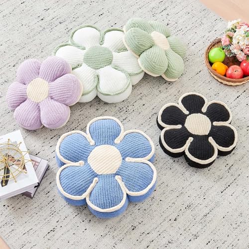 Kcvvcr Flower Pillow, Soft Flower Decorative Throw Pillow, Cute Daisy Flower Shaped Seating Floor Cushion Room Décor Plush Pillows for Sofa Couch Bed (17.7 Inch, Black) - color: Six Petals-black, size: 17.7 Inch