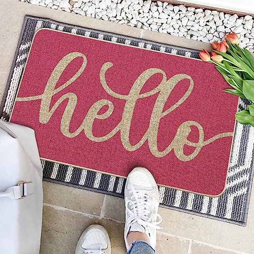 Artoid Mode Pink Hello Spring Doormat, Summer Home Decor Low-Profile Switch Rug Door Mat Floor Mat for Indoor Outdoor 17x29 Inch - color: Pink, size: 17" x 29"