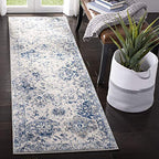 SAFAVIEH Madison Collection Runner Rug - 2'3" x 8', White & Royal Blue, Boho Chic Distressed Design, Non-Shedding & Easy Care, Ideal for High Traffic Areas in Living Room, Bedroom (MAD611C) - color: White/Royal Blue, size: 2'3" x 8' (Runner)