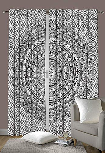 Popular Handicrafts Printed Curtains Panels Set of 2 Indian Hippie Bohemian Beautiful Elephant Mandala Curtain Panels Black and White 42x100 Inch - color: Black and White, size: 42"W x 100"L (Pack of 2)