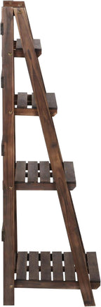 Yaheetech Wooden Foldable Ladder Shelf 4-Tier Magazine Holder Book Rack Plant Stand Folding Flower Display Pot Decorative Storage Free Standing Indoors/Outdoors Rustic No Assembly Required Brown