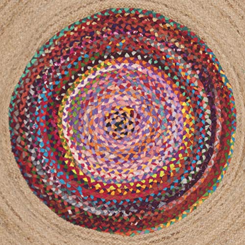 SAFAVIEH Cape Cod Collection 3' Round Multi / Natural CAP701P Handmade Boho Fringe Jute & Cotton Area Rug - color: Multi/Natural, size: 3' (Round)