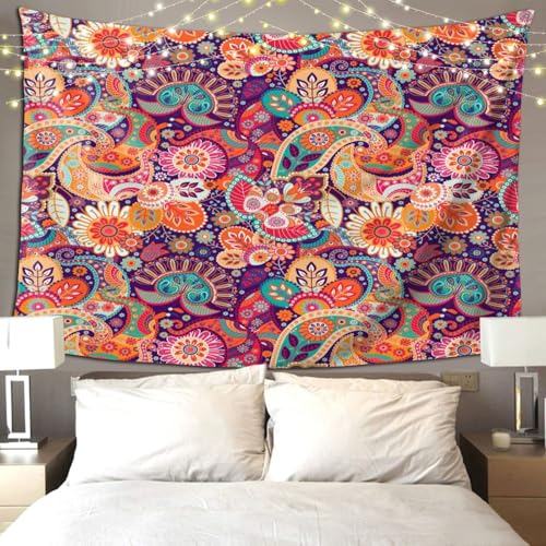 RTAFGU Perris Tapestry, Colorful Paisley Flower Pattern, Boho Ethnic Vibrant Art Tapestries Aesthetic Wall Hanging for Bedroom Living Room,Dorm Party Home Decoration 80" L x 60" W - color: Perris_2807, size: 80"L x 60"W