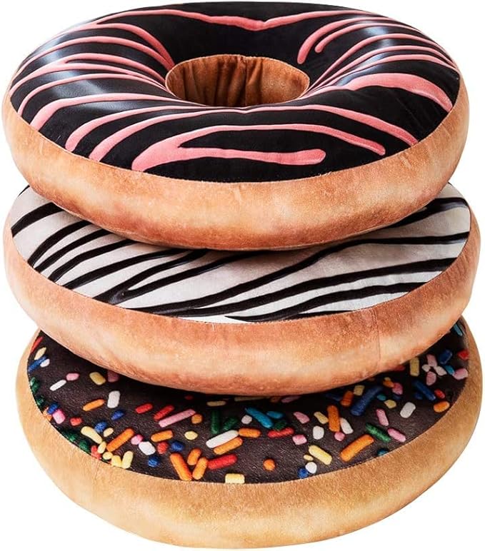 HYSEAS Round Throw Pillow 14 Inch Chocolate White Donut, 3D Digital Print Decorative Soft Food Shaped Pillow, Light Weight Seat Cushion for Couch, Chair, Floor, Sofa, 2 Pack