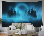 EMMTEEY Magical Forest Moonlight Shine Dark Natural Scene with Reflection in the Water Neon Blue Tapestry 80x60
