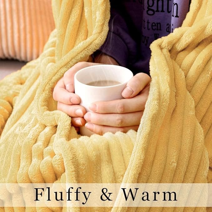 MIULEE Light Yellow Throw Blanket 3D Ribbed Jacquard Fleece Flannel Velvet Plush Decorative Bed Blanket (Throw, 50" x 60") - Super Soft, Lightweight, Warm and Cozy for Couch Sofa
