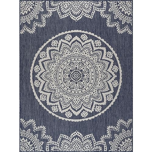 CAMILSON Outdoor Rug 5x7 Modern Area Rugs for Indoor and Outdoor Patios and Porches - Waterproof, Washable, Non-Shedding, Easy-to-Clean Outside Carpet (5 x 7, Medallion - Blue/White) - color: Medallion - Blue / White, size: 5' x 7' (Rectangular)
