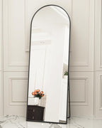 Antok 65" x22” Arched Full Length Floor Mirror, Black Aluminum Frame, Free Standing/Wall Mount/Leaning for Bedroom, Living Room, Dressing Room