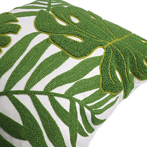 Embroidery Throw Pillow Covers 18x18 Home Decor Loop Tropical Green Leave Floor Pillow Cover for Couch 100% Cotton Canvas Cushion Cover Pillow Case Plant Monstera Leaf 45x45, 1 Piece - color: Green Monstera Leaves