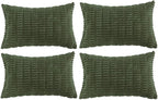 Fancy Homi 4 Packs Boho Olive Green Decorative Throw Pillow Covers 12x24 Inch for Couch Bed Sofa, Rustic Modern Farmhouse Home Decor, Soft Plush Corduroy Cute Square Cushion Case 30x60 cm