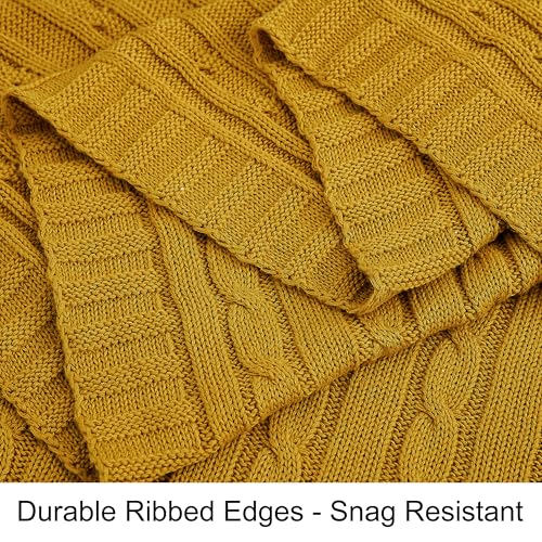 NTBAY 100% Pure Cotton Cable Knit Throw Blanket, Super Soft Warm 51x67 Knitted Throw Blanket for Couch, Sofa, Chair, Bed - Extra Cozy, Machine Washable, Comfortable Home Decor, Ginger Yellow - color: Ginger Yellow, size: Throw(51"x67")