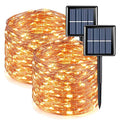 QITONG Warm White Solar Fairy Lights, 2 Pack Each 66ft 200 LED String Lights Outdoor, Silver Wire Solar Christmas Mini Lights - color: Warm White
