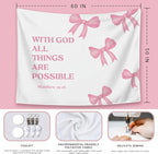 LIANGW Coquette Pink Bow Christian Tapestry Aesthetic, Coquette Preppy Room Decor for Teen Girls & Women, Wall Tapestry for Bedroom, Bible Verses Tapestries Wall Hanging 50x60 inche