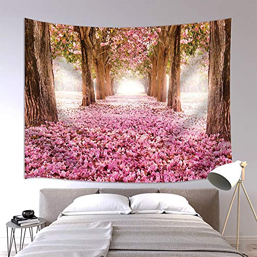 JAWO Pink Sakura Flower Tapestry Wall Hanging, Floral Cherry Blossom Tree in Spring Tapestries for Dorm Living Room Bedroom, Wall Blanket Beach Towels Home Decor 71X60 Inches - color: Cherry, size: 71"L x 60"W