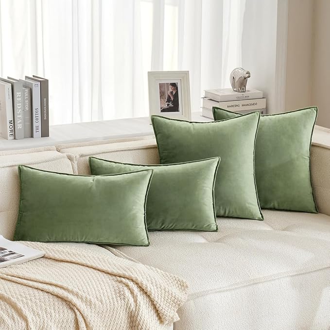 MIULEE Sage Green Velvet Throw Pillow Covers 18x18 Soft Decorative Solid Square Cushion Cases Pack of 2 Modern Luxury Home Decor for Couch, Sofa, Bedroom