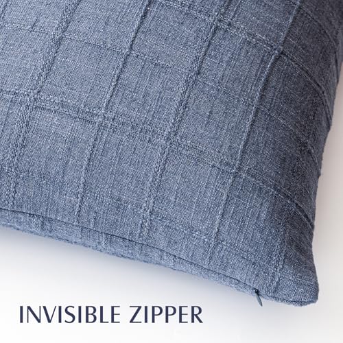 Foindtower Set of 1 Decorative Linen Check Throw Pillow Cover Neutral Farmhouse Vintage Cushion Cover Modern Coastal Boho Home Decor for Sofa Chair Couch Bedroom Living Room Outdoor,16×16 Inch,Blue - color: Blue, size: 16" x 16" (Pack of 1)