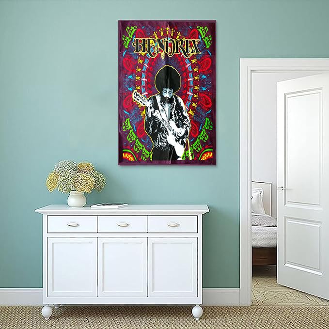 Rastogi Handicrafts Hendrix Guitar 40" X 30" Poster Size Tapestry Decorative Indian Dorm Decor Cotton Tapestry Indian Multi Colored Wall Poster Indian Deity (RH-144) - color: Rh-144