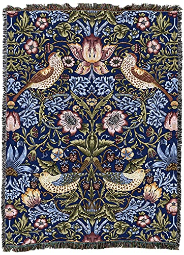 Pure Country Weavers William Morris Strawberry Thief Indigo Blanket - Arts & Crafts - Gift Tapestry Throw Woven from Cotton - Made in the USA (72x54) - color: Indigo, size: Large