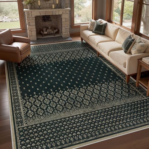 Joydeco 8x10 Washable Large Area Rug for Living Room, Boho Vintage Geometric Non Slip Rugs for Bedroom, Ultra Thin Floor Indoor Throw Carpet for Dining Room Home Office Dorm, Black/Grey - color: Black, size: 8' x 10' (Rectangular)